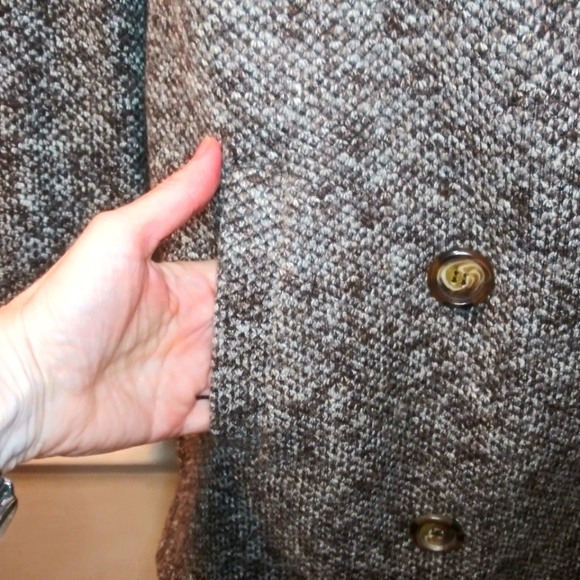 Ambiance Lightweight Marled Brown & White, Woven Polyester Pea Coat Style Jacket - Picture 4 of 9